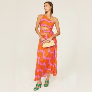 NWT FARM Rio Pink Copacabana Cut Out Midi Dress